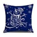 Navy blue linen Christmas cushion cover with white snowflake and snowman print - Blue With White Snowman & Snowflake Style (YMX86-10)