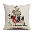 Quadratischer Kissenbezug aus Leinen mit weihnachtlichen Bauernhoftieren und Mützen - Farmtiere Stil (CHRISTMAS ON THE FARM)