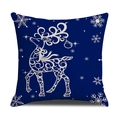 Navy blue linen Christmas pillow case with white reindeer and snowflake patterns - Blue With White Scroll Reindeer Style (YMX86-11)