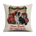 Weihnachtliches Kissenbezug mit Border Collie und Dear Santa Text aus Leinen - Hund mit Geschenken Stil (Dear Santa, DON'T FORGET THE DOG)