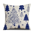 Beige linen Christmas pillowcase with navy blue elk and snowflake print patterns - Beige With Blue Trees & Snowflake Style (YMX86-12)