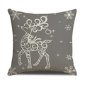 Gray linen Christmas pillow case with white reindeer and snowflake motifs on white background - Gray With White Reindeer & Snowflake Style (YMX86-14)