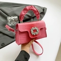 Pink crocodile texture shoulder bag with sparkling crystal buckle and stylish handle for women. - Pink