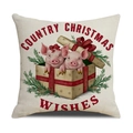 Weihnachtskissen mit niedlichen rosa Schweinen in einer Geschenkbox auf Leinen - Schweine Stil (COUNTRY CHRISTMAS WISHES)