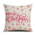 Linen Christmas pillowcase featuring red Merry Christmas print with reindeer and snowflakes - Beige With Red Merry Christmas & Reindeer Style (YMX86-17)