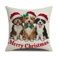 Weihnachtskissenbezug mit Golden Retrievern und Weihnachtsmützen auf Leinenstoff - Drei Hunde Stil (Merry Christmas Dogs)