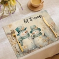 Set de table en lin motif bonhomme de neige Noël avec lettrage Let It Snow décoratif - Style Bonhomme de Neige Aquarelle Let It Snow (CDX1-5)