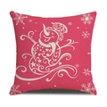 Pink Christmas pillow cover featuring white snowman and snowflake print on linen fabric - Pink With White Snowman Style (YMX86-18)