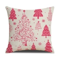 Linen Christmas pillowcase featuring festive pink reindeer and snowflake patterns - Beige With Pink Christmas Trees Style (YMX86-20)