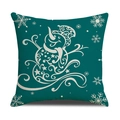 Deep teal Christmas pillow case with white snowman and snowflake patterns on linen - Deep Cyan With White Snowman Style (YMX86-22)