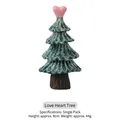 Miniature green Christmas tree with pink heart topper and silver glitter snow effect - Heart Tree Couple