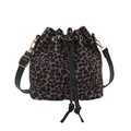 Stylish leopard print bucket bag with black leather drawstring and gold metal hardware - Brown