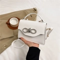 Elegant white square handbag with sparkling rhinestone bow accent for women - White