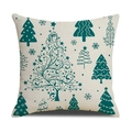 Christmas reindeer pillow cover in cream linen featuring dark green hand-drawn pine trees - Beige With Dark Green Trees & Snowflake Style (YMX86-24)