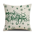Christmas linen pillowcase with dark green Merry Christmas reindeer and snowflake print - Beige With Green Christmas Symbols Style (YMX86-25)