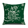 Dark green linen Christmas pillowcase with white snowman and snowflake patterns - Dark Green With White Snowman Style (YMX86-26)