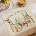 Set de table de Noël en lin avec motif renne pour décoration de table hivernale - Style Forêt d'Hiver Winter Wishes (CDX1-10)