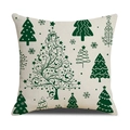 Linen Christmas pillowcase with green festive trees and snowflakes on a beige base - Beige With Green Christmas Trees Style (YMX86-28)