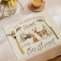 Set de table de Noël en lin avec cerf et renard pour décoration de table festive - Style Cabane de Neige Animaux Bénédiction (CDX1-12)