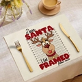 Set de table de Noël en lin avec motif de renne humoristique pour décoration de fête - Style Renne de Dessin Animé Mugshot (CDX1-13)