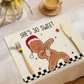 Set de table de Noël en lin avec motif bonhomme de pain d'épices et bordure à carreaux - Style Bonhomme de Pain d'Épice SO SWEET (CDX1-15)