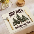 Set de table de Noël en lin avec imprimé ferme de sapins de Saint Nick et décor - Style Ferme de Noël de Saint Nick (CDX1-16)