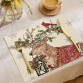 Set de table de Noël en lin avec motif renne et lanterne vintage pour décoration - Style Illustration Renne Lanterne Baies (CDX1-18)