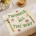 Set de table en lin de Noël avec imprimé Twinkle All The Way et flocons de neige - Style TWINKLE ALL THE WAY Vert (CDX1-19)