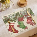 Set de table de Noël avec trois chaussettes festives et motifs de baies rouges - Style Illustration Trois Chaussettes de Noël (CDX1-20)