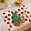 Set de table de Noël en lin avec sapin vert et illustration de bonhomme de pain d'épice - Style Bonhomme Pain d'Épice Pois Rouges (CDX1-22)