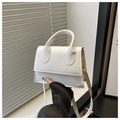 Detail of white PU leather crossbody bag with top handle and golden hardware finish - White