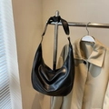 Fashionable black large capacity PU leather hobo bag with adjustable shoulder strap - Black