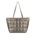 Champagne metallic quilted tote bag with spacious interior and brown leather straps - Champagne Gold