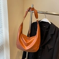 Chic brown ruched tote bag in soft matte leather with wide strap for autumn style - Brown