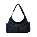 Black canvas utility messenger bag with multi-pockets and adjustable shoulder strap - Black