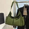 Army green canvas messenger bag with functional multi-pocket design and adjustable strap - Green