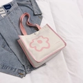 Chic canvas tote bag in cream white with pink floral pattern and contrast handles - Pink