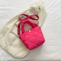 Rose red quilted crossbody bag with diamond stitching and white snap button closure - Rose Red
