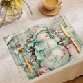 Set de table de Noël en lin avec motif bonhomme de neige et décor bleu morandi - Style Illustration Bonhomme de Neige (CDX1-29)