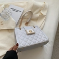Elegant white quilted crossbody bag with golden chain strap and metallic square clasp - Off-white