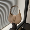 Minimalist khaki crescent shoulder bag in matte synthetic leather with gold twist lock - Khaki