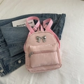 Mini sac à dos rose avec nœud en métal argenté et bretelles en tissu réglables - Rose