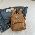 Mini sac à dos kaki avec texture plissée et détail de nœud argenté pour femme - Marron