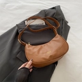 Brown semi-circular crossbody bag in lychee texture with golden zipper and logo - Brown