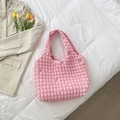 Borsa a mano plissettata rosa con trama a bolle e manico elegante per il pendolare - Rosa