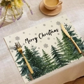 Set de table de Noël en lin avec forêt de sapins et voeux de Joyeux Noël - Style Forêt de Sapins Réaliste (CDX1-34)