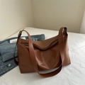 Brown large capacity soft leather tote bag with adjustable shoulder strap and zipper - Brown