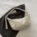 Sac bandoulière minimaliste en cuir beige avec détail de sangle nouée élégante - Blanc