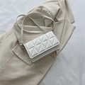 White minimalist square crossbody bag with triangle quilted leather and adjustable strap - White