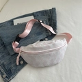 White geometric textured crossbody bag with soft pink adjustable nylon shoulder strap - Pink
